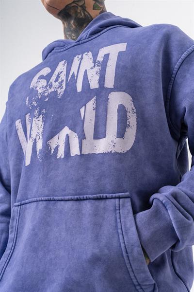 Erkek Star Baskılı Yıkamalı Kapüşonlu Oversize Hoodie Mor