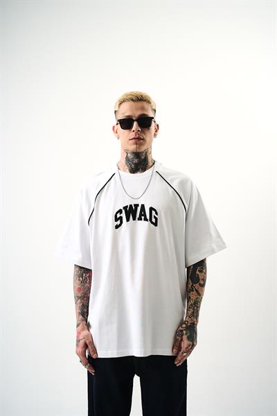 Erkek Swag Nakışlı Oversize T-Shirt Beyaz
