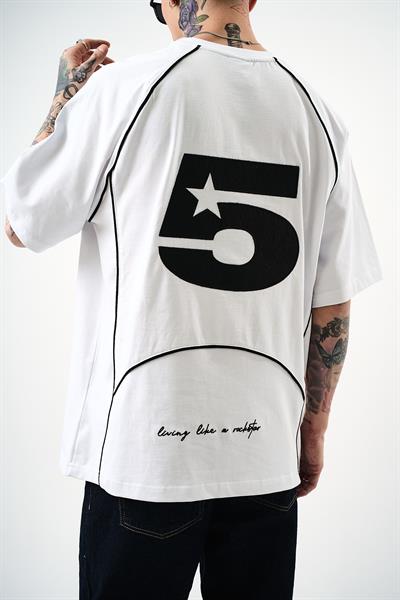 Erkek Swag Nakışlı Oversize T-Shirt Beyaz