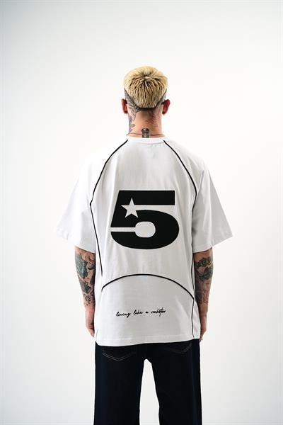 Erkek Swag Nakışlı Oversize T-Shirt Beyaz