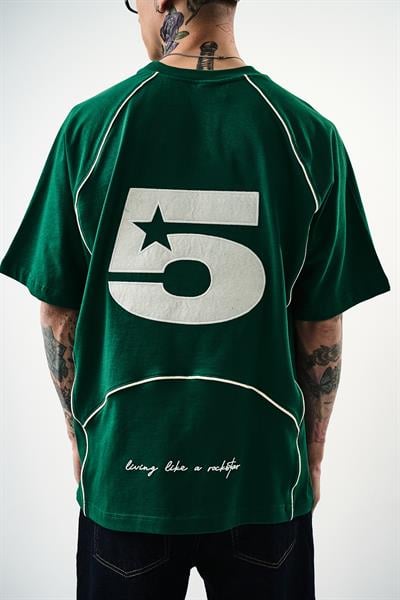 Erkek Swag Nakışlı Oversize T-Shirt Nefti