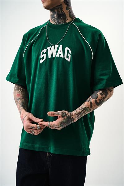 Erkek Swag Nakışlı Oversize T-Shirt Nefti