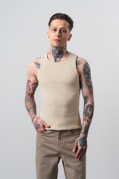 Erkek Tank Top Atlet Bej