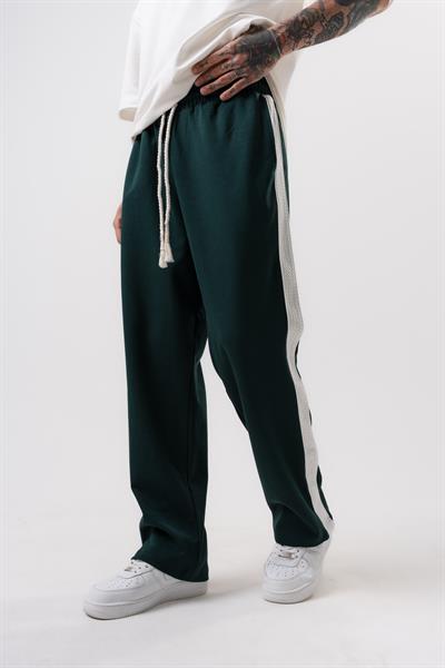 Erkek Tek Şerit Detaylı İnterlok Baggy Eşofman Altı Yeşil