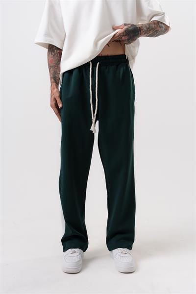 Erkek Tek Şerit Detaylı İnterlok Baggy Eşofman Altı Yeşil