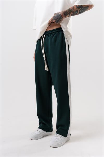 Erkek Tek Şerit Detaylı İnterlok Baggy Eşofman Altı Yeşil