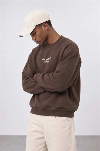 Erkek The Art Of Patch Detaylı Oversize Sweatshirt Kahve