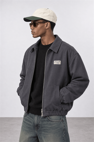 Erkek The City Nakış Detaylı Oversize Ceket Füme