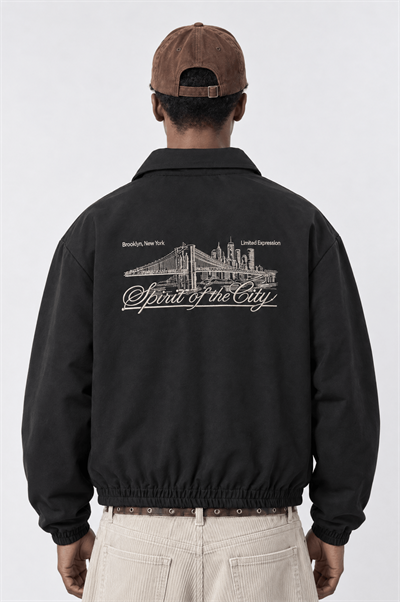 Erkek The City Nakış Detaylı Oversize Ceket Siyah