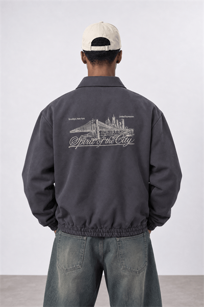 Erkek The City Nakış Detaylı Oversize Ceket Füme