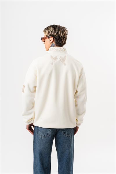 Erkek Threadora Zip Oversize Polar Ceket Ekru