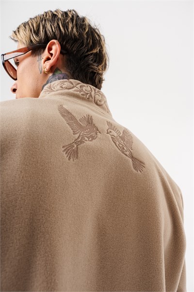 Erkek Threadora Zip Oversize Polar Ceket Bej