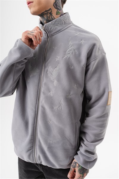 Erkek Threadora Zip Oversize Polar Ceket Gri