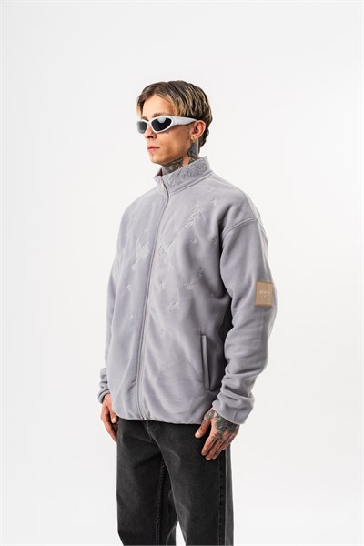 Erkek Threadora Zip Oversize Polar Ceket Gri