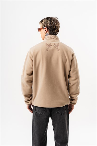 Erkek Threadora Zip Oversize Polar Ceket Bej