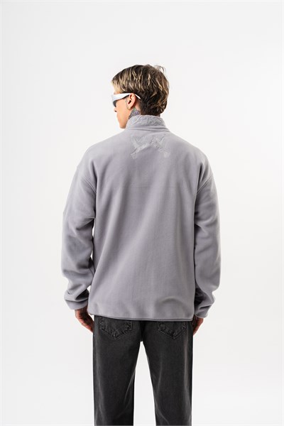 Erkek Threadora Zip Oversize Polar Ceket Gri
