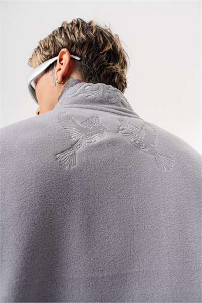 Erkek Threadora Zip Oversize Polar Ceket Gri