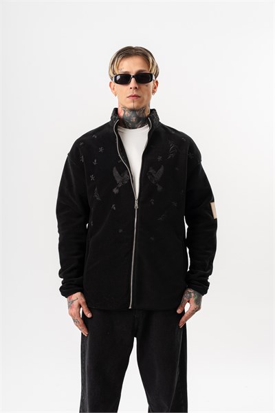 Erkek Threadora Zip Oversize Polar Ceket Siyah