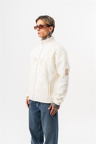 Erkek Threadora Zip Oversize Polar Ceket Ekru