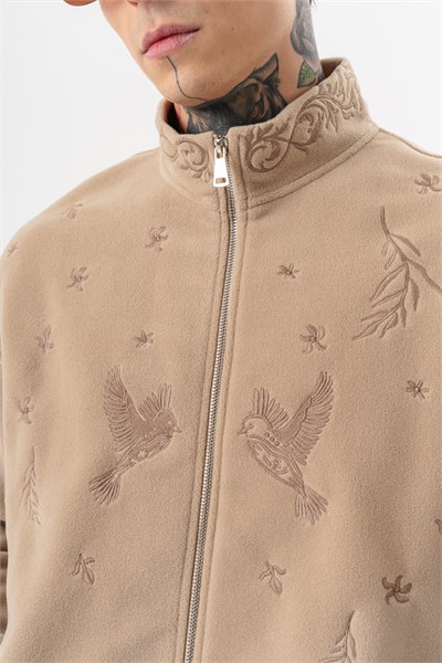 Erkek Threadora Zip Oversize Polar Ceket Bej