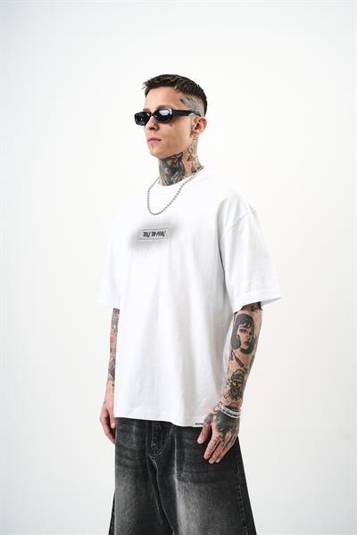 Erkek Try To Pray Nakışlı Oversize T-Shirt Ekru