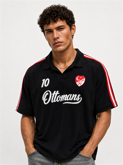 Erkek Türkiye Retro Forma T-Shirt Siyah