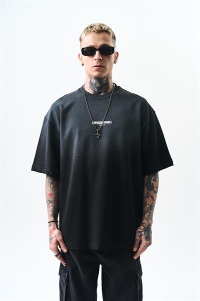 Erkek Unfuckwithable Baskılı Oversize T-Shirt Siyah