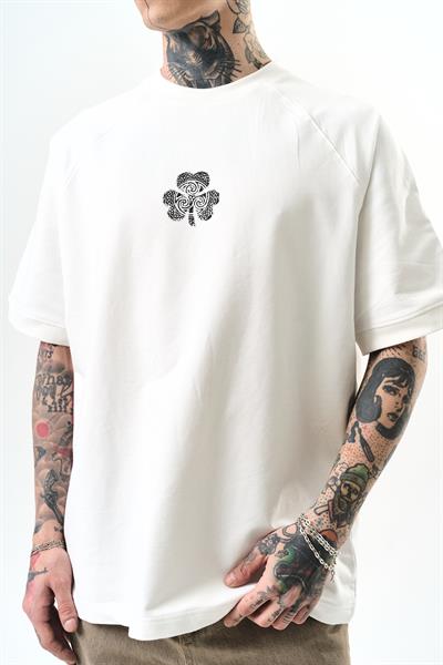 Erkek Unlucky Baskılı Oversize T-Shirt Ekru