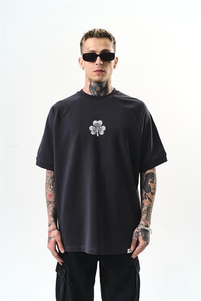 Erkek Unlucky Baskılı Oversize T-Shirt Füme