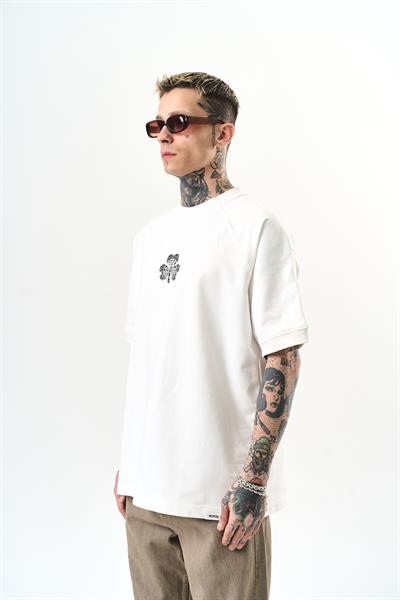 Erkek Unlucky Baskılı Oversize T-Shirt Ekru