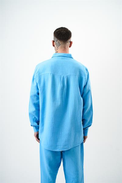 Erkek Uzun Kol Oversize Müslin Gömlek BebeMavi