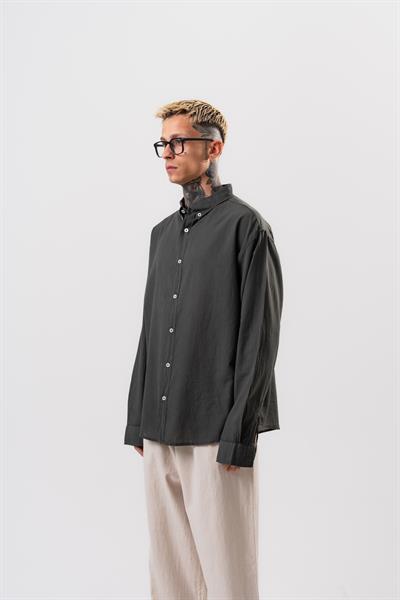 Erkek Uzun Kol Oversize Vual Gömlek Füme