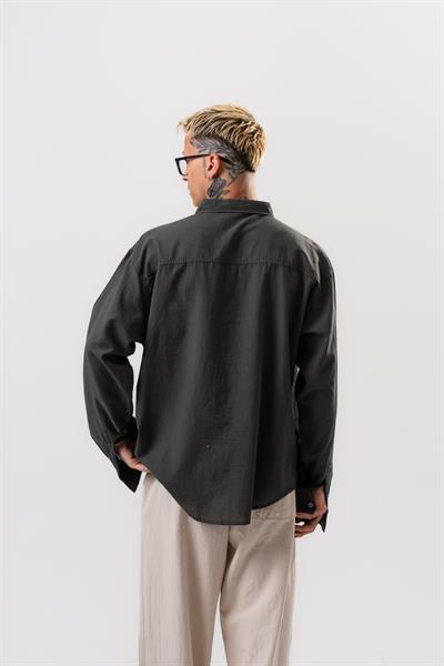 Erkek Uzun Kol Oversize Vual Gömlek Füme