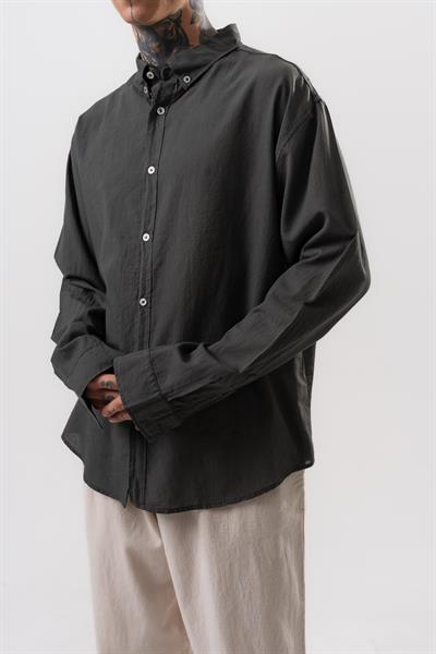 Erkek Uzun Kol Oversize Vual Gömlek Füme