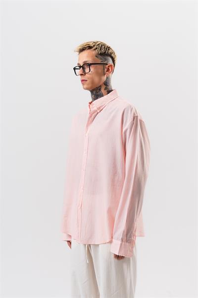 Erkek Uzun Kol Oversize Vual Gömlek Pembe