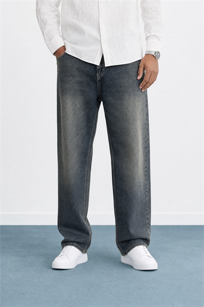 Erkek Washed Baggy Pantolon Tint Mavi