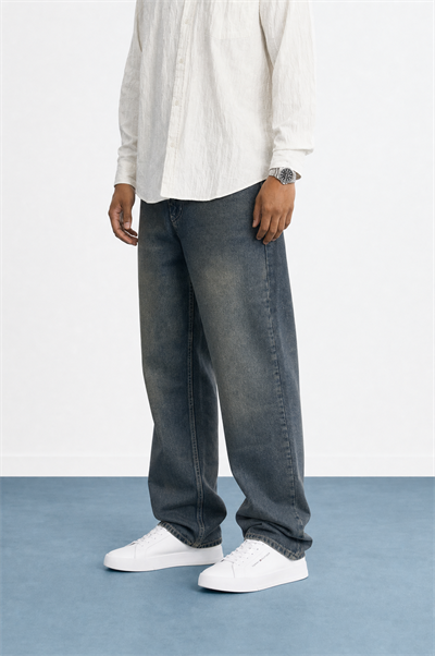 Erkek Washed Baggy Pantolon Tint Mavi