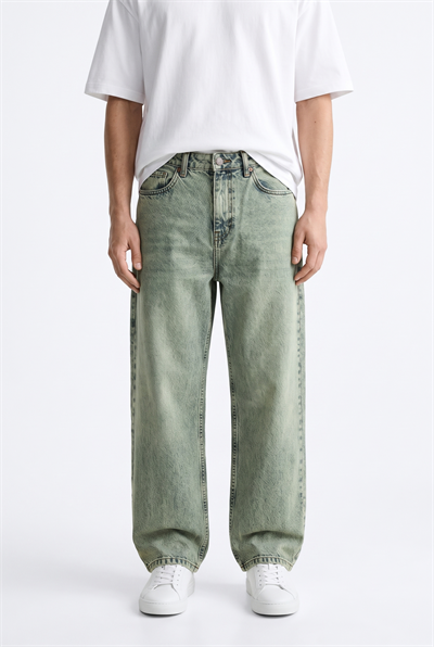 Erkek Washed Basic Baggy Jean Yeşil