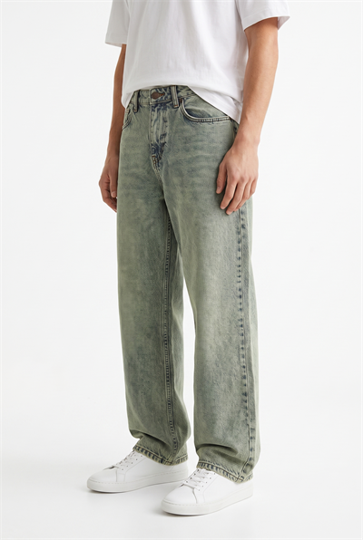 Erkek Washed Basic Baggy Jean Yeşil