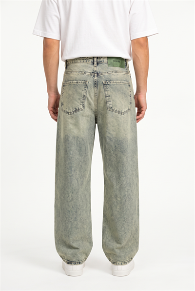 Erkek Washed Basic Baggy Jean Yeşil