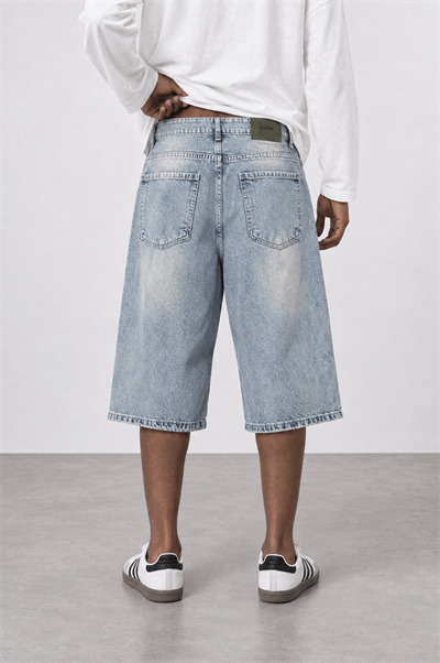 Erkek Washed Jean Şort Açık Mavi