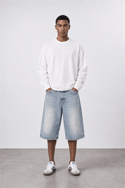 Erkek Washed Jean Şort Açık Mavi