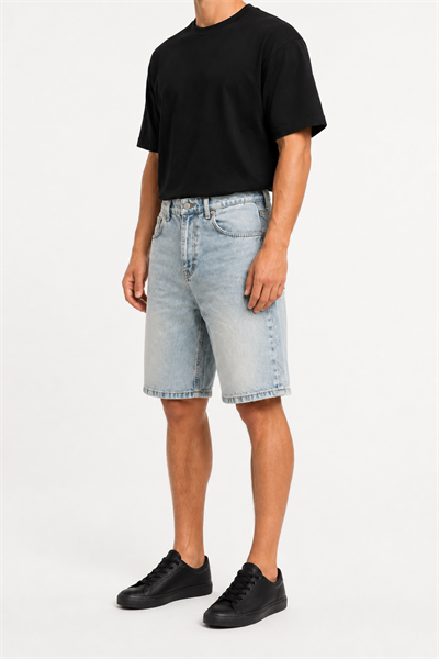 Erkek Washed Jean Şort Açık Mavi