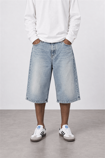Erkek Washed Jean Şort Açık Mavi