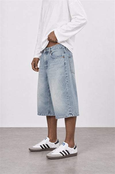 Erkek Washed Jean Şort Açık Mavi