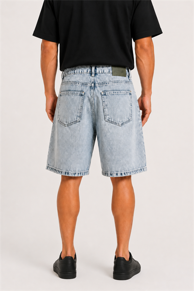 Erkek Washed Jean Şort Açık Mavi
