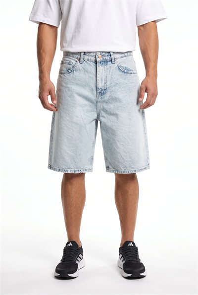 Erkek Washed Jean Şort Buz Mavi