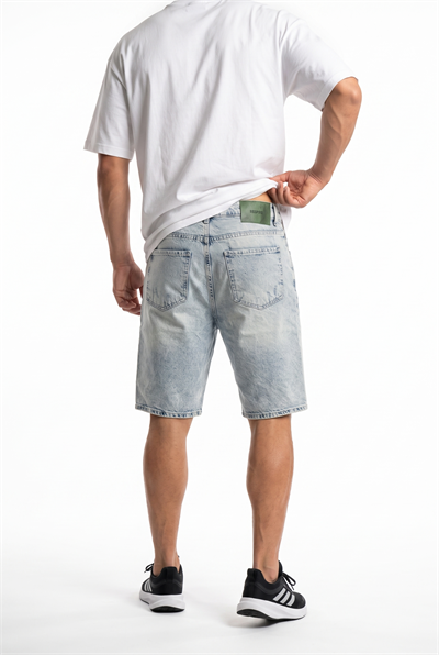 Erkek Washed Jean Şort Buz Mavi