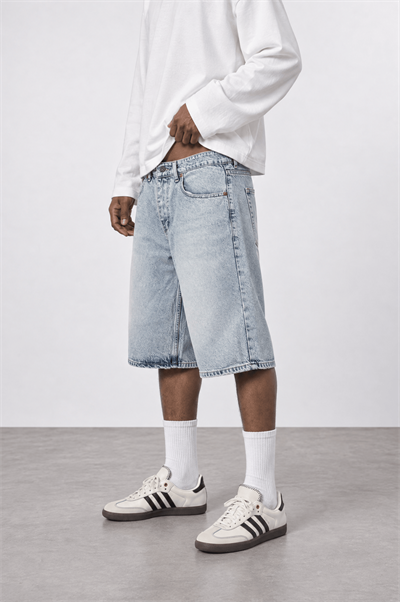 Erkek Washed Jean Şort Buz Mavi