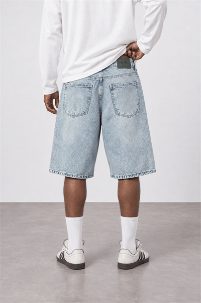 Erkek Washed Jean Şort Buz Mavi